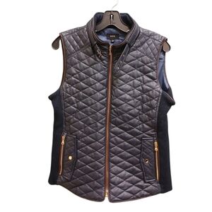Fate Anthropologie Dark Midnight Blue Faux Leather Quilted Vest Size Large